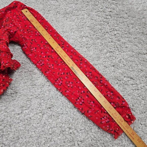 Free People Women Lolita Top Size Small Red Floral Smocked Boho Peasant Crop - Picture 13 of 14